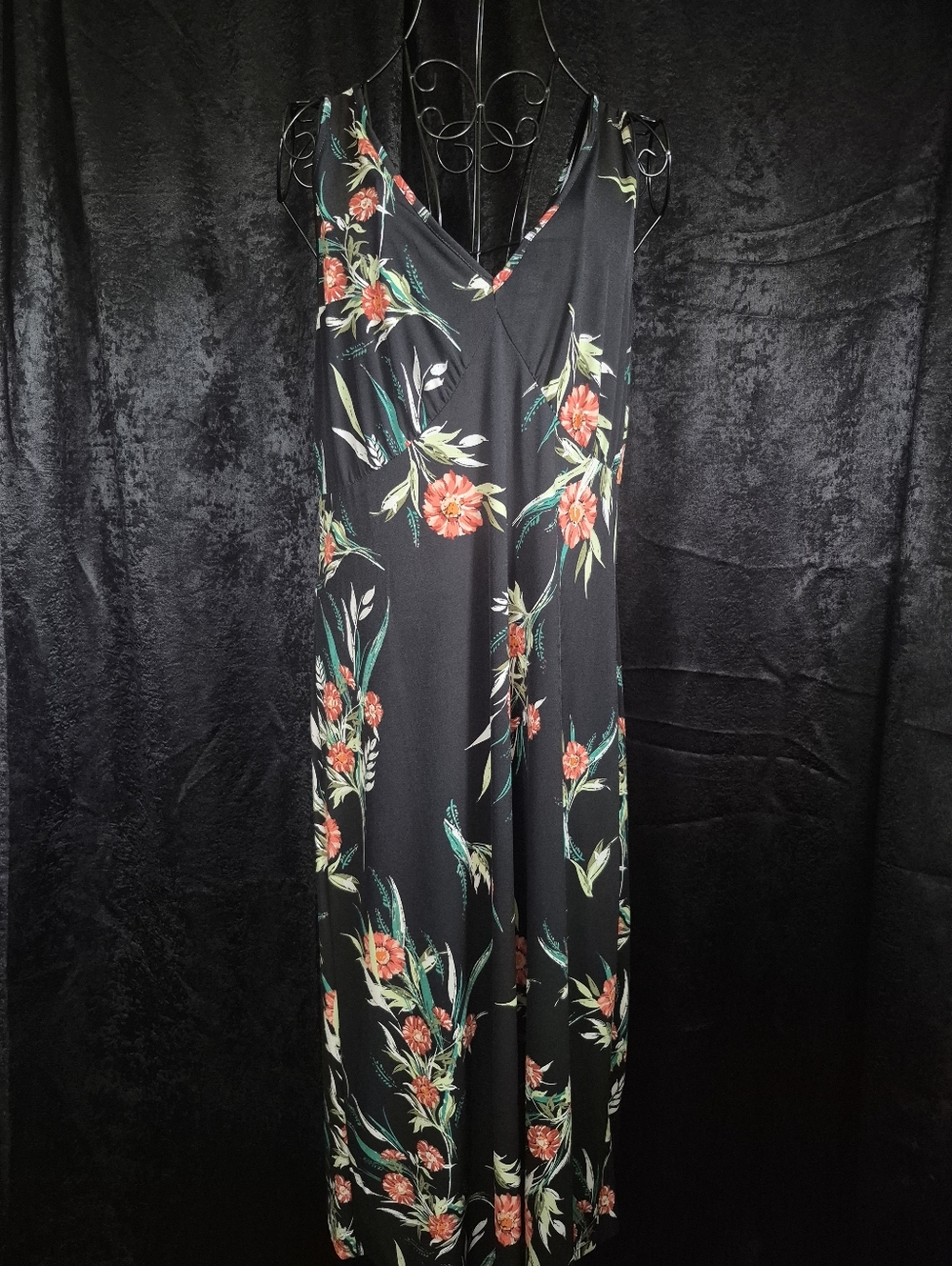 Black Floral V-Neck Women’s Dress